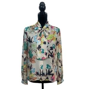 The Moon Womens S Floral Pussybow Blouse Multi Color Bloomcore Tie Neck 
Garden